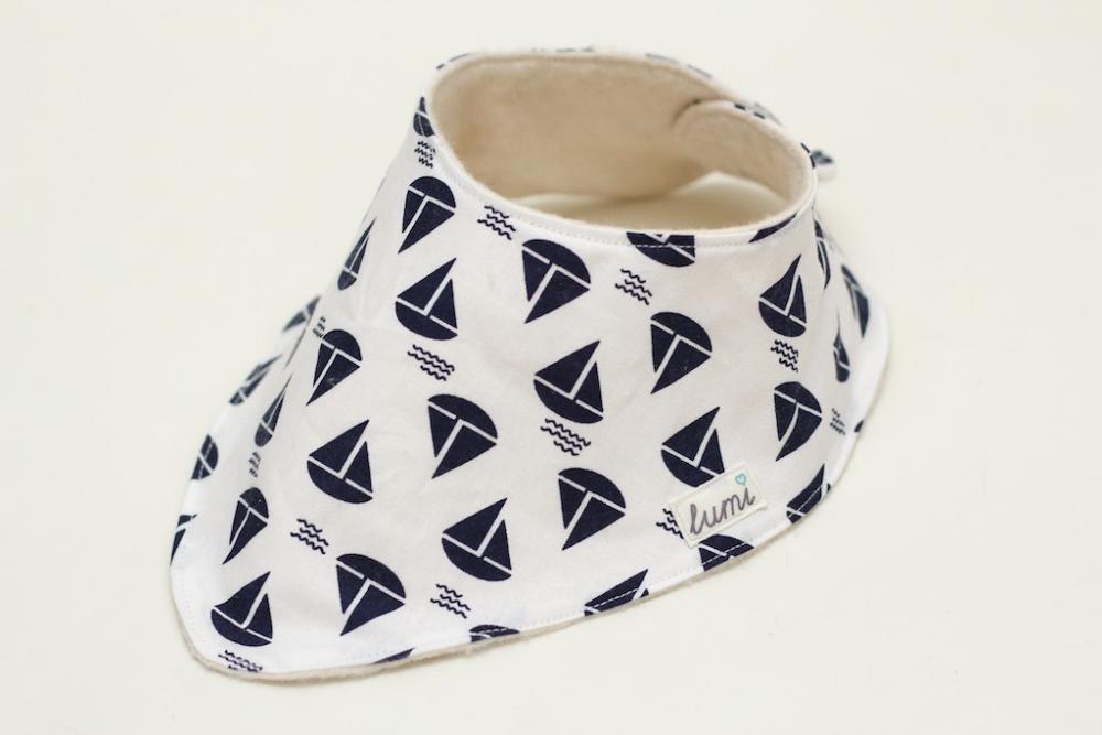Organic Cotton Dribble Bib - Blue and White Sail Boats - Nautical Bandana Dribble Bib