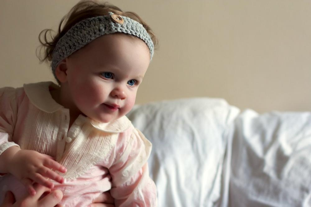 Girls Crochet Headband - for babies or girls in Grey/Gray