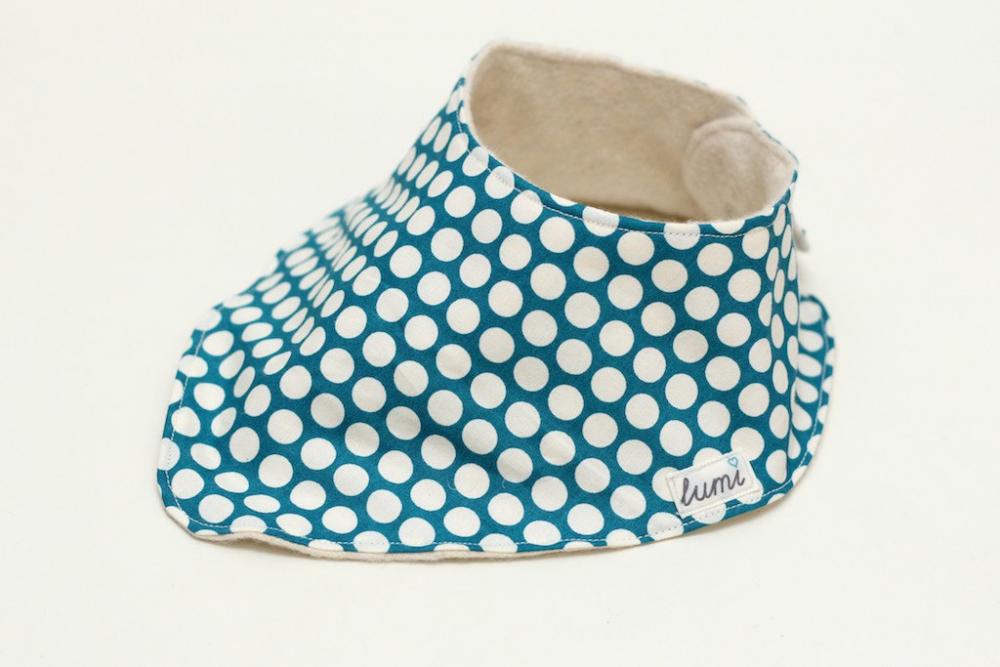 Organic Cotton Dribble Bib - Teal and Cream Dotty Bandana Dribble Bib