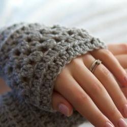 Grey Crochet Wrist Warmers