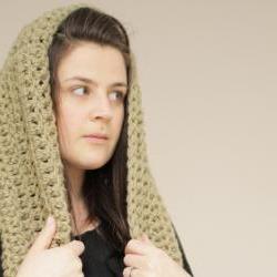 Chunky Crochet Infinity Loop Cowl in Olive Green